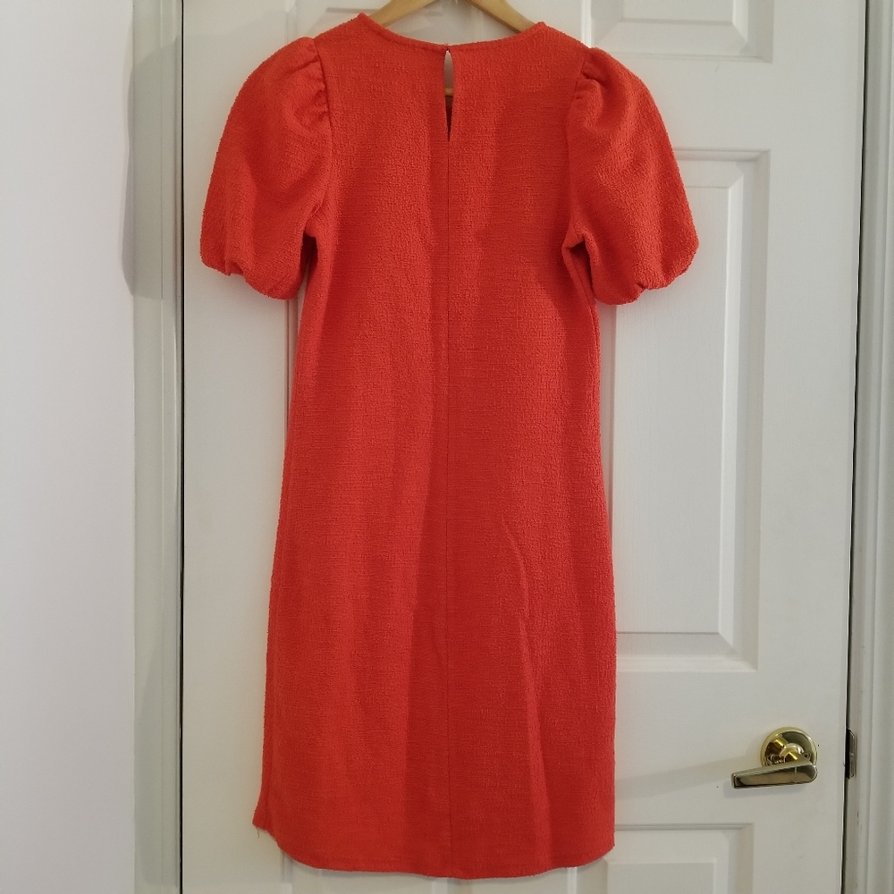🌷ZARA • Orange Tweed-effect Short Puff Sleeve A-Line Shift Dress NWT - Picture 10 of 15